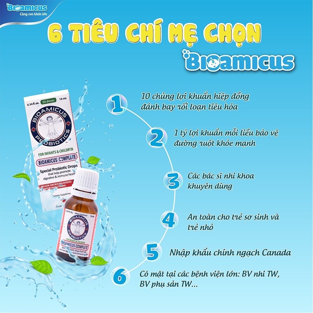 6 tiêu chí mẹ chọn Men Vi Sinh 10 Chủng BioAmicus Complete 10ml Canada cho bé