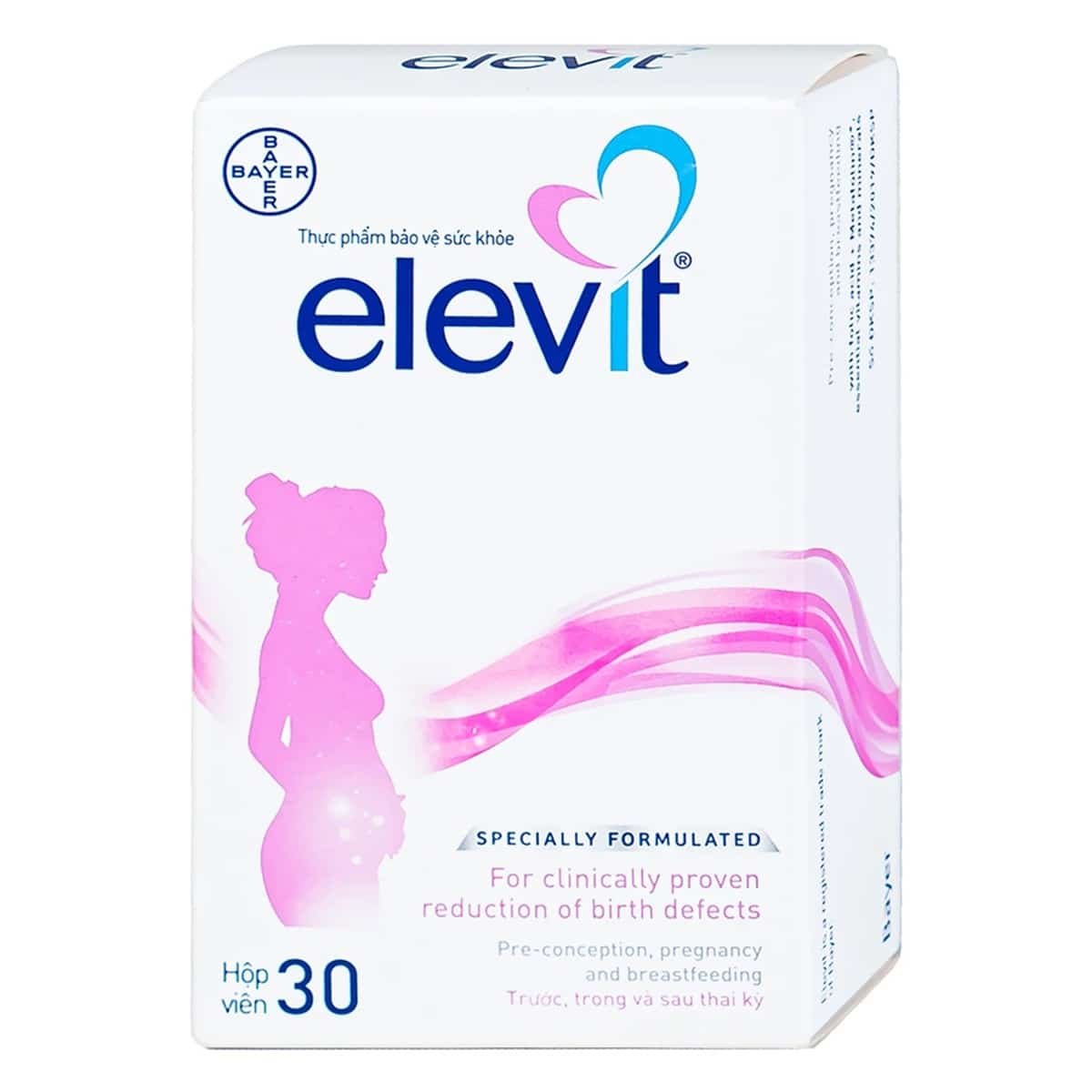 Quy cách đóng gói hộp 30 viên nén Vitamin Tổng Hợp Cho Phụ Nữ Mang Thai Elevit Bayer