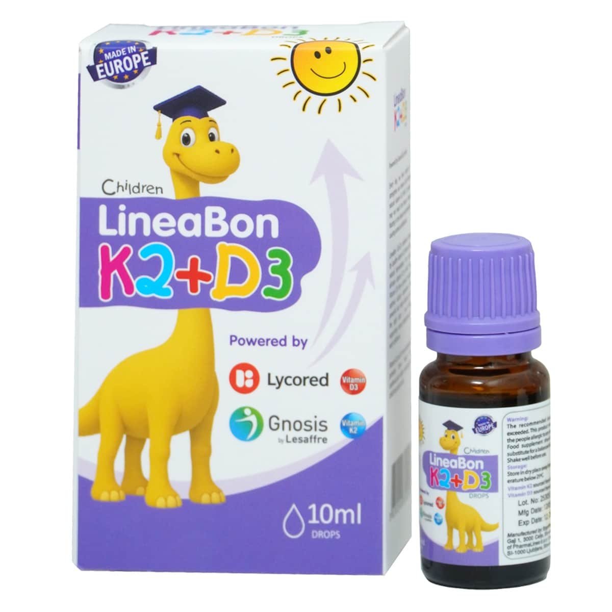 Chi tiết quy cách đóng gói và bao bì chính hãng Vitamin D3 K2 LineaBon Drops 10ml