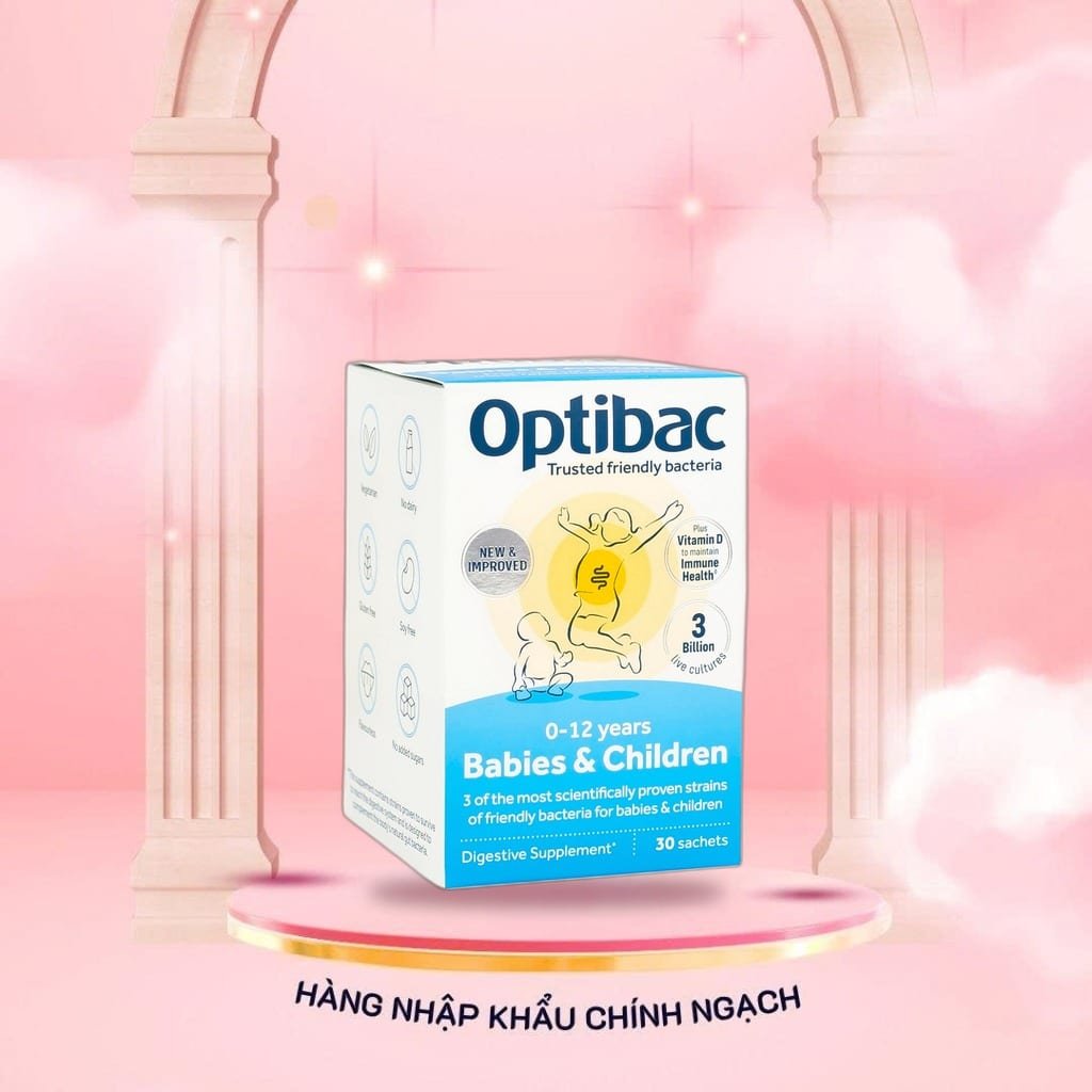Men Vi Sinh OptiBac Probiotics Hồng (Hộp 30 gói) - Hỗ Trợ Tiêu Hóa & Táo Bón Cho Bé
