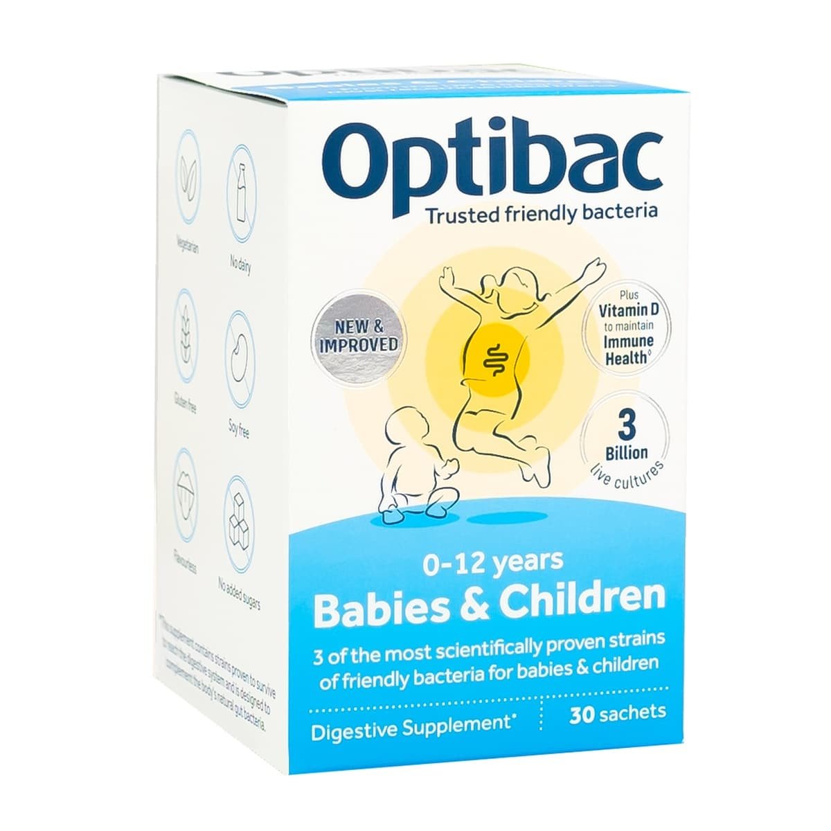 Bao bì hộp 30 gói Men Vi Sinh OptiBac Probiotics Hồng Babies & Children nhập khẩu Anh Quốc